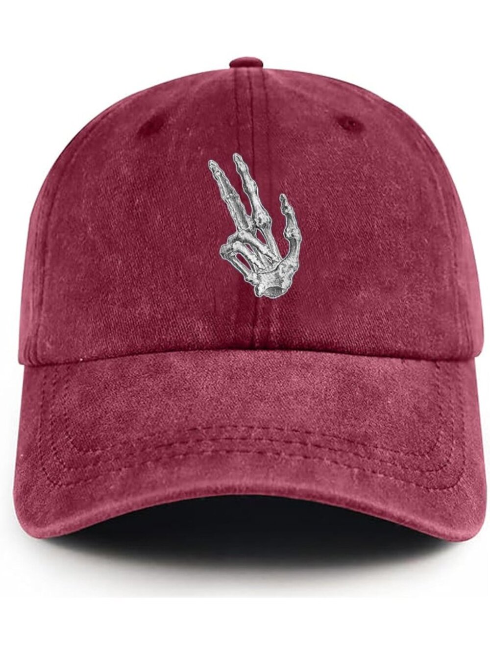 Unisax Red Funny Cotton Washed Denim Halloween Baseball Skeleton Hands Cap